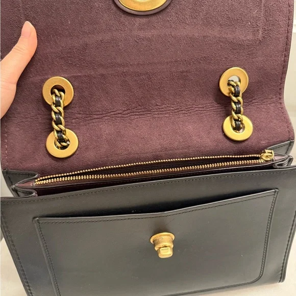 Coach Parker Chain Black Leather Shoulder Bag - Picture 8 of 11